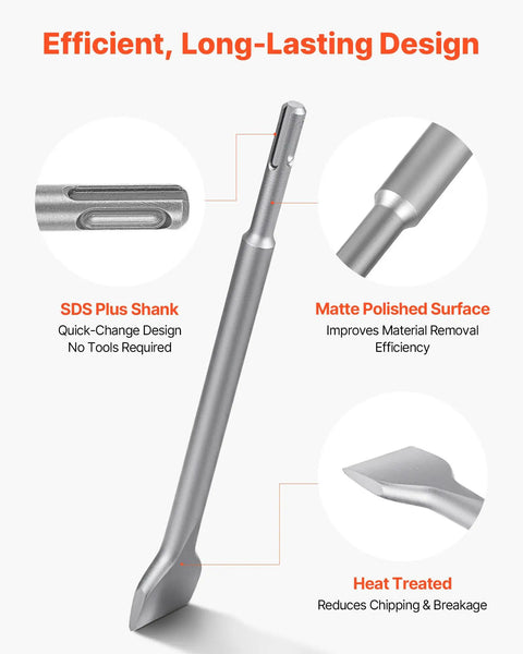 6-Piece SDS Plus Chisel Set For Rotary Hammer Drill With Point, Flat, And U-Groove Chisels, Heat Treated 40Cr Alloy Steel