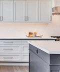 10 Pack Brushed Satin Nickel Cabinet Pulls 7 Inch Hole Centers Kitchen Cabinet Handles Hardware on white kitchen drawers