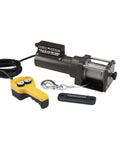 1500 Lb Capacity 120 Volt Ac Electric Winch With Tethered Remote Control And Thermal Overload Protection For Auto Repair Garage with cable and hooks.