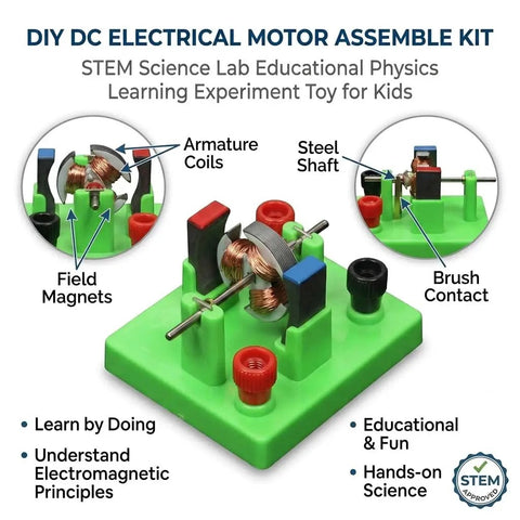 DC Electrical Motor Assembly Kit for STEM Learning Hands On Kids Lab Toy Green Educational Physics Experiments Motor Build Project