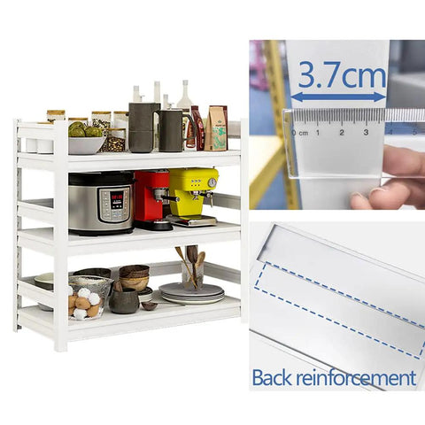 Rock Solid Three Tier Steel Shelving Unit With Fully Adjustable Boltless Racks For Garage Pantry Kitchen Organization White Heavy Duty Storage Rack with kitchen items