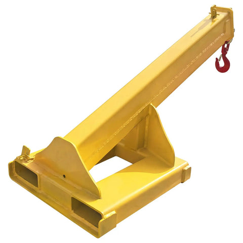 Rock Solid 8800Lb Manual Telescopic Forklift Jib Boom Crane, 94.5Inch Extending Mobile Hoist Attachment, heavy-duty yellow steel jib boom with hook.