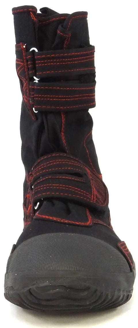 Front view of Japanese Tabi Safety Boots For Men Black 28 Cm Size 11 Inch Split Toe Work Boots with reinforced toe