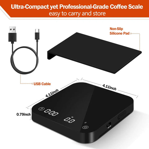 Palm Size Coffee Scale With Timer Auto Precision Espresso Scale 0.1g To 2000g Rechargeable Battery Mini Kitchen Gadget