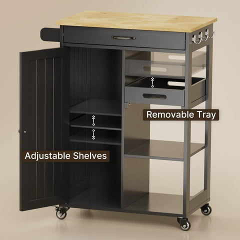 Major Flex Kitchen Island Cart With Thick Solid Wood Top And Smooth Rolling Casters Featuring Smart Drawer Cabinet Tray Plus Extra Shelving For Hassle Free Home Chef Workstation