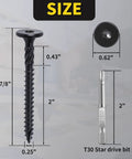 Structural Wood Screws 14 x 2 7 8 In, 55 Pcs Set, Flat Countersunk Head Torx T30 Drive with size dimensions shown.