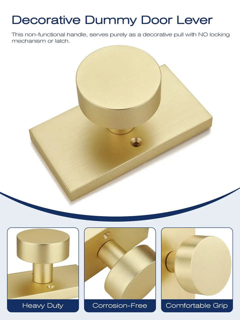 Two Pack Brushed Gold Dummy Door Knobs For Interior Doors Non Functional Decorative Handles For Closets And Pantries Single Side Install Zinc Alloy Build For Easy Push Pull Access, brushed gold dummy knob