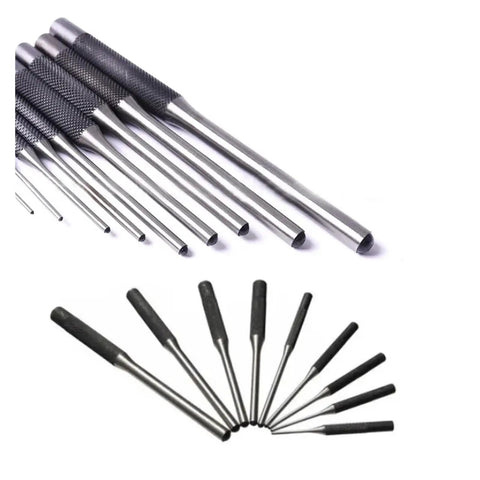 Premium 9-Piece Steel Round Head Punch Set For Guns with Multi Size Grip Roll Pins And Hollow End Starter Chisels To Disassemble Fast Safe Tool Kit, steel punch set