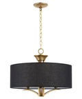 Alondra 20 Inch Modern Drum Gold Chandelier With Large Black Linen Shade 3 Light Modern Farmhouse Hanging Pendant Ceiling Light In Warm Brass Finish For Living Room Kitchen Island