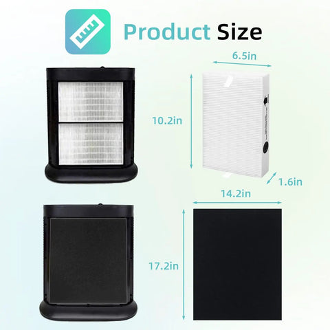 R Filter Replacement Kit With 2 HRF R2 HEPA Filters And 4 Activated Carbon Pre Filters For HPA200 Series Air Purifiers dimensions