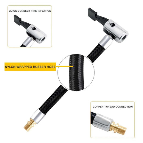 Universal Air Pump Hose Adapter Extension Tube For Car And Motorbike Tire Inflator Durable Flexible Locking Valve Connector Tool Kit with nylon wrapped hose