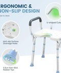 Heavy Duty Shower Chair With Back And Arms, 300 Lb Capacity, Non Slip Aluminum Frame with ergonomic anti-slip design