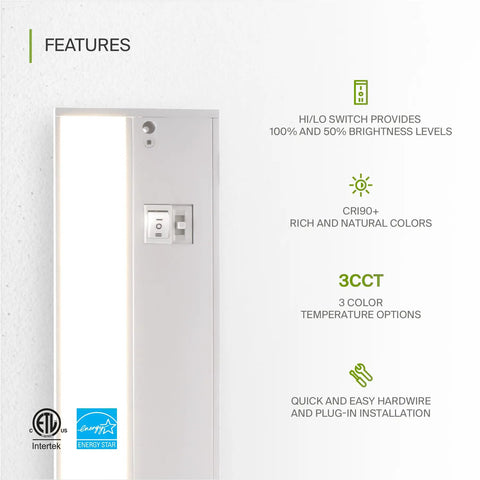 Under Cabinet LED Light 32 Inch Dimmable With Easy Plug In Or Hardwired Installation High Low Off Switch Three Color Temperature 2700K
