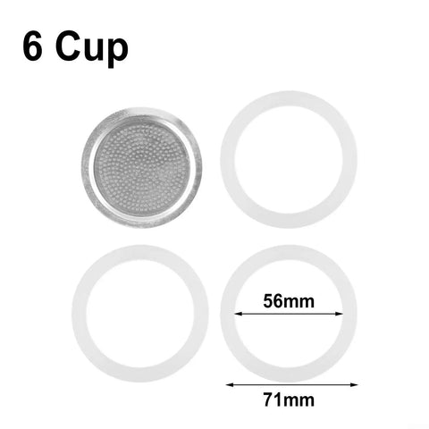 Replacement Filter And Three Silicone Gasket Seals For Aluminum Moka Pot And Stovetop Espresso Makers Included Stainless Steel Filter