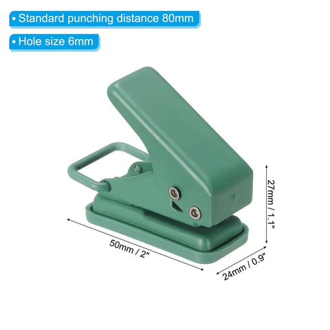 Heavy Duty Handheld Hole Punch One Quarter Inch For Paper Craft Scrapbook Tags And Tickets, Ergonomic Green Metal Puncher 6mm