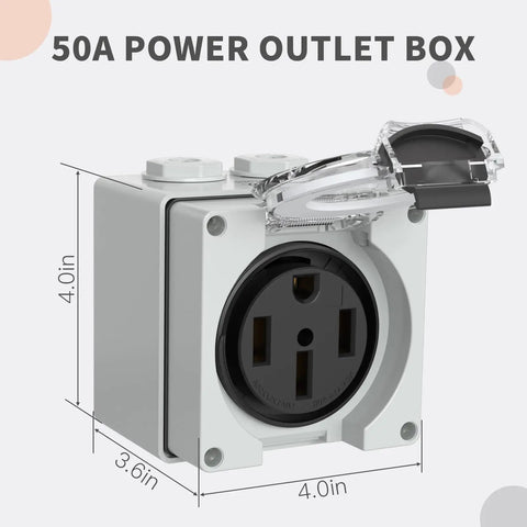 50 Amp NEMA 14-50R Outdoor Receptacle Box Weatherproof Power Outlet 125/250V ETL Listed 3-Pole 4-Wire Grounded