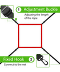 Adjustment buckle and fixed hook detail of Six By Six Foot Baseball And Softball Training Net With Batting Tee Strike Zone Target
