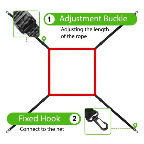Adjustment buckle and fixed hook detail of Six By Six Foot Baseball And Softball Training Net With Batting Tee Strike Zone Target