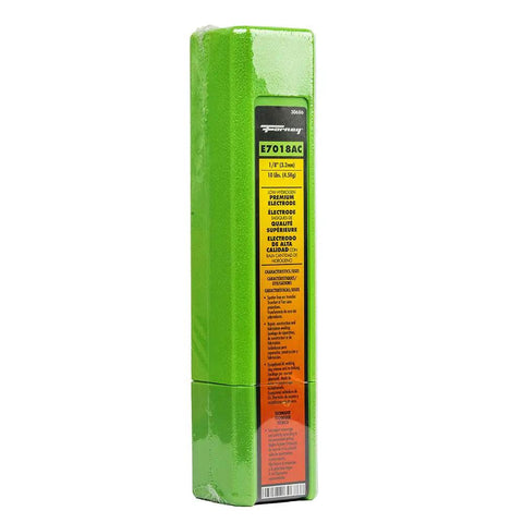 Green packaging of E7018 AC Welding Rod One Eighth Inch, 5 Pound Pro Grade Low Hydrogen Arc Weld Wire for all position welding.