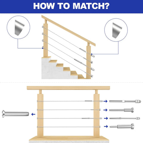 Diagram of stainless steel stemball swage dead ends 1/8 inch for deck cable railing 20 pack no fuss hidden cable hardware for wood posts.