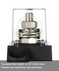 Built Tough MEGA Fuse Holder With 100 Amp Cartridge And Clear View Lid For 12V And 24V DC Circuits Double Pack close-up of terminal and nuts.