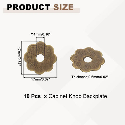 10 Pack Vintage Flower Brass Cabinet Backplates For Doors, Drawers, Cupboards, And Closets, 1 Inch Decorative Gasket Washers