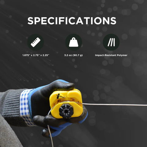 Hand holding Midspan Fiber Access Tool With Pouch For Technicians, Electricians And Installers, Safe Cable Tool, 16 Self Aligning Sizing Channels