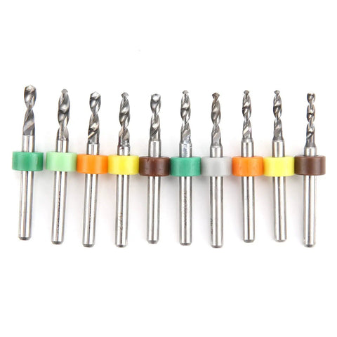 Set of 10 Miniature Micro Twist Drill Bit Set In Tungsten Steel For PCB Repair, Straight Handle Bits 2.1mm To 3.0mm on white background