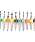 10Pcs Micro Twist Bit Set With Tungsten Steel Bits For PCB Repair and Circuit Board Engraving, colorful positioning loops visible