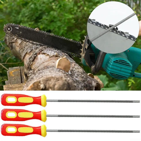 Three Round Chainsaw File Kit For Sharpening Chains, Includes 4mm 4.8mm And 5.5mm High Carbon Steel Files, Portable Woodworking Saw Chain Maintenance With Plastic Handle.