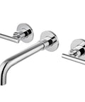 Wall Mounted Widespread Bathroom Sink Faucet With 2 Levers And A 360 Swivel Spout 3 Holes Chrome Finish Solid Brass Construction