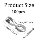 100 Pieces Ball Chain Pull Loop Connectors For Bead Chain 3mm And 3.2mm, 304 Stainless Steel Clasps, product size diagram