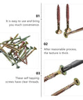 Close-up of 100 Pcs T25 Plum Wood Screws Set Self-Tapping Pocket Hole Plaster Dowel Fasteners with detailed threads and texture