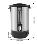 Commercial Electric Hot Water Dispenser 2200W Stainless Steel Boiler, 3.4 Gal Capacity, front view with measurements