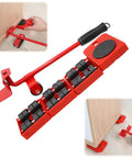 Heavy Duty Furniture Lift Mover Tool Set With Adjustable Height Lever And Four Wheel Dolly Sliders For Moving Heavy Furniture And Appliances, Durable Steel Construction, Red Finish, Back Saver, One Set