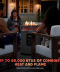 People gathered around a propane fire pit and outdoor heater with three modes flame and heat for patio deck or camping portable smokeless fire pit