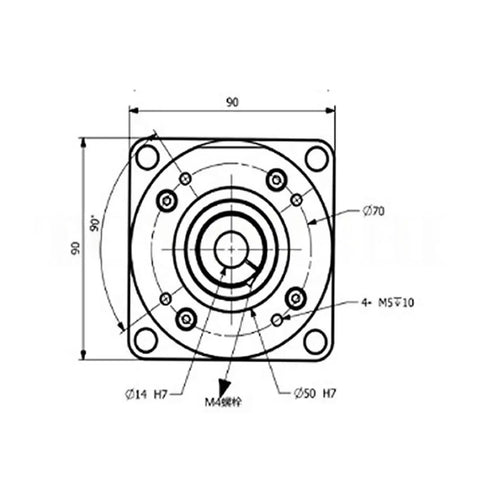 Hassle Free High Torque Harmonic Reducer Gearbox For 60 Series Servo Motors With Water Resistant Flange Setup technical drawing.