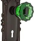 Victorian Plate With Keyhole Passage Crystal Emerald Glass Door Knob In Timeless Bronze 2-3/8 Backset Solid Forged Brass Plates Full Set