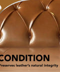 Close-up of a leather sofa cushion after using Leather Cleaner And Conditioner That Deep Cleans, Brings Back Soft Supple Leather And Guards.