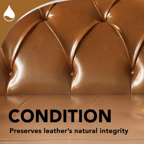 Close-up of a leather sofa cushion after using Leather Cleaner And Conditioner That Deep Cleans, Brings Back Soft Supple Leather And Guards.
