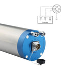 Heavy Duty CNC Spindle Motor With ER20 Collet And Four Precision Bearings Delivering Kickass Torque For Engraving Milling And Drilling With Advanced Liquid Cooling end view showcasing electrical connections.