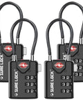 TSA Approved Beefy Luggage Locks With Open Alert Indicator, 3 Digit Combination Cable Travel Lock For Suitcases, Backpacks, Black, 4 Pack