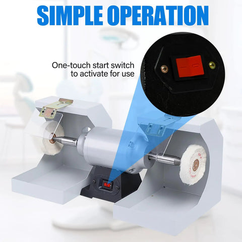 Hella Smooth Top Tier Bench Buffer Polisher Featuring 550 Watt Motor And 3000 Rpm Speed showing the one-touch start switch for easy operation.