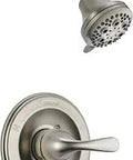 13 Series Single-Function Shower Trim Kit With Touch-Clean Single-Spray Head in stainless finish, universal valve shown