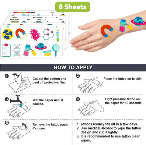 Science Themed Temporary Tattoos 96 Count Pack For Kids Teens Party Supplies Favors Decorations Cute Fun Lab Themed Stickers demo
