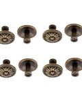 Metal Flower Shape Pull Handle Cabinet Knob Bronze Tone Set Of 8 With Screws For Doors And Drawers on white background.