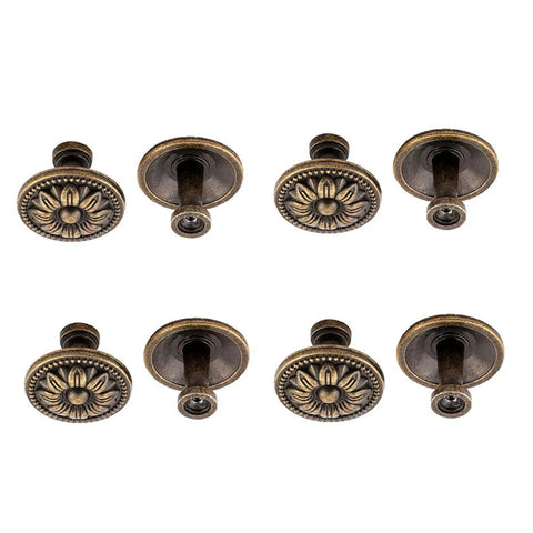 Metal Flower Shape Pull Handle Cabinet Knob Bronze Tone Set Of 8 With Screws For Doors And Drawers on white background.