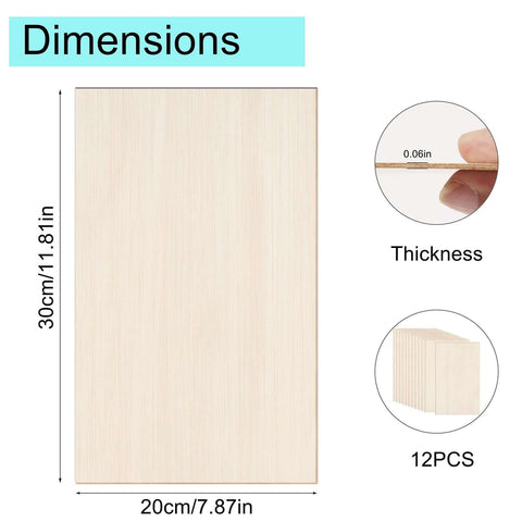 12-pack basswood sheets, 12 x 8 in, 1/13 in (0.06 in) thick, for crafts and laser cutting