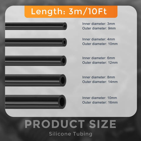 Upgrade Your Hot Rod With This Premium 5 Pc Silicone Vacuum Hose Kit Built For Muscle Cars To Handle 130 PSI Pressure. These Durable Black Tubing Pieces Run From 1/8 To 3/8 Inch And Are Perfect For Cooling Upgrades Or Air Line Projects Without Breaking. black silicone tubing set, 3m length, 3mm to 10mm ID