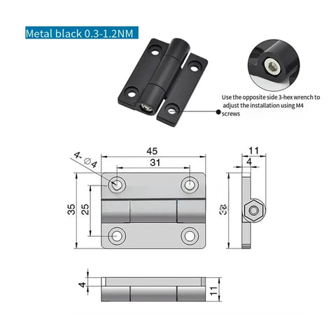 Rotating Concealed Door Hinge Set Two Pieces With Adjustable Torque Damping Zinc Alloy Hardware dimensions and design layout.